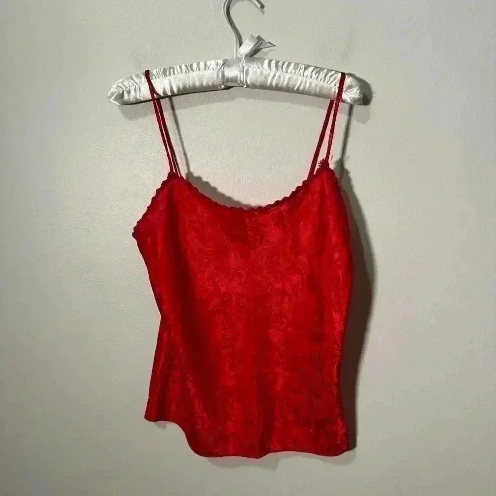 Vintage Red Nylon Paisley Cami – Coquette Y2K Slip Top Medium - Picture 5 of 5